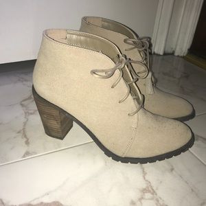 Light Brown Lace Up Suede Heeled Booties